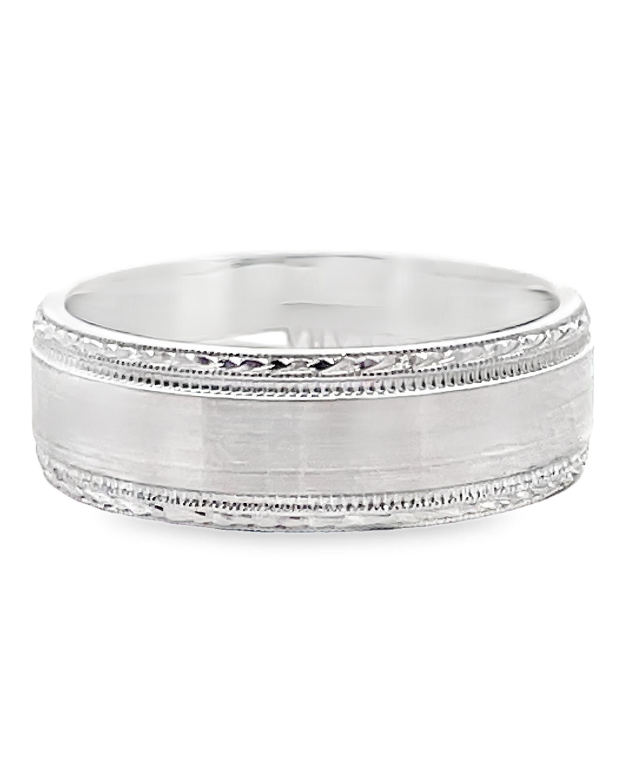 Contemporain Kirk Kara SS6974M-B Artin Jonc de mariage pour hommes en or blanc 18 carats Taille 10 en vente