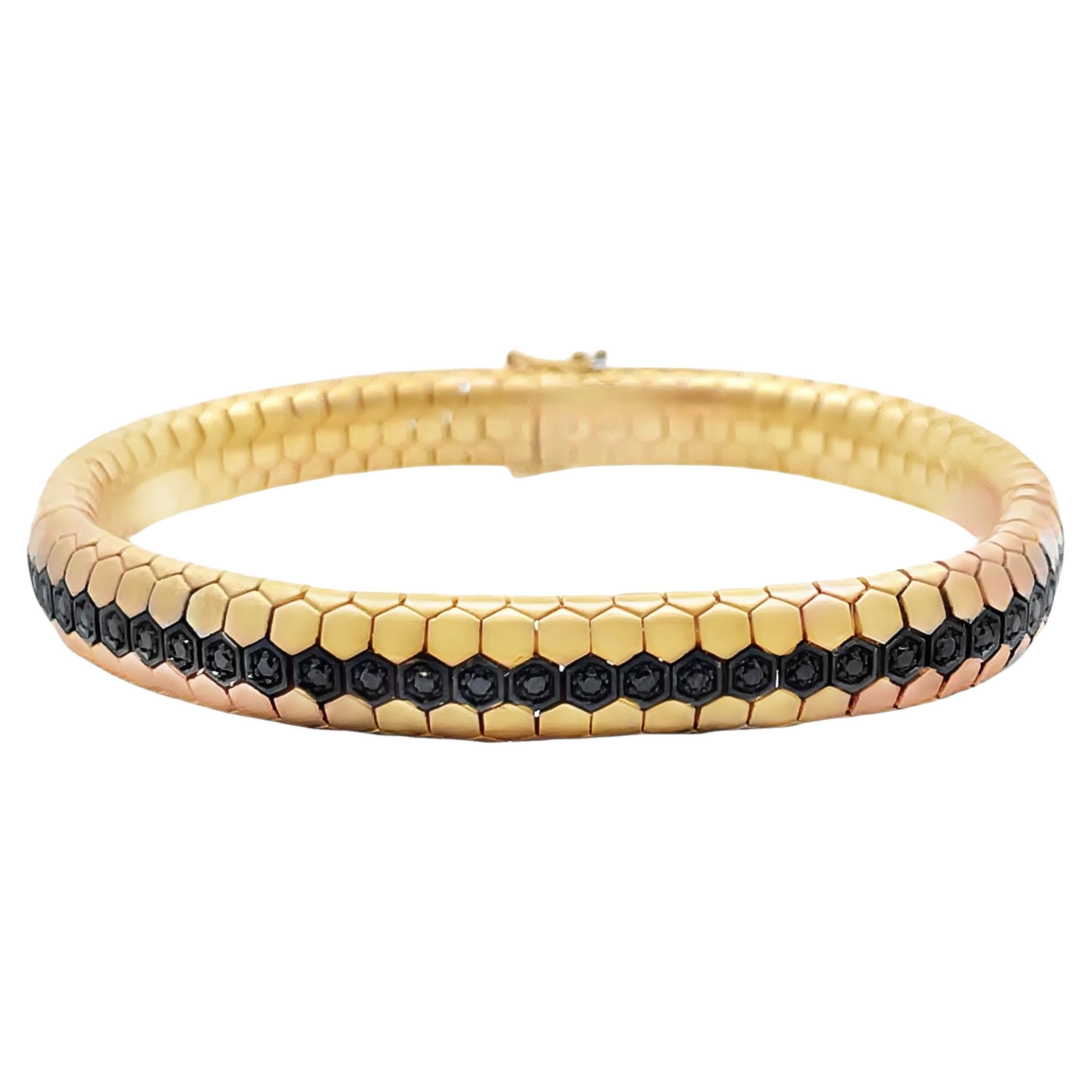 A. Simon G. LB2287 Bracelet pour homme en or jaune 14K et diamants noirs en vente