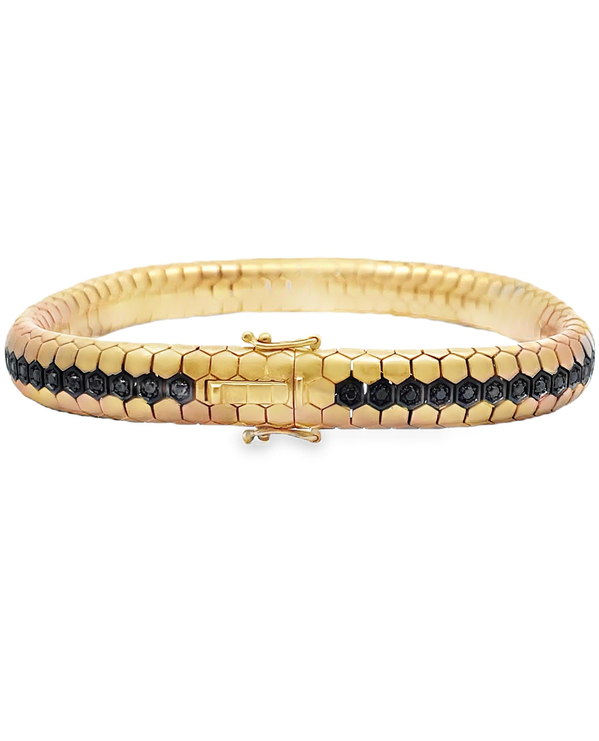 Contemporain A. Simon G. LB2287 Bracelet pour homme en or jaune 14K et diamants noirs en vente