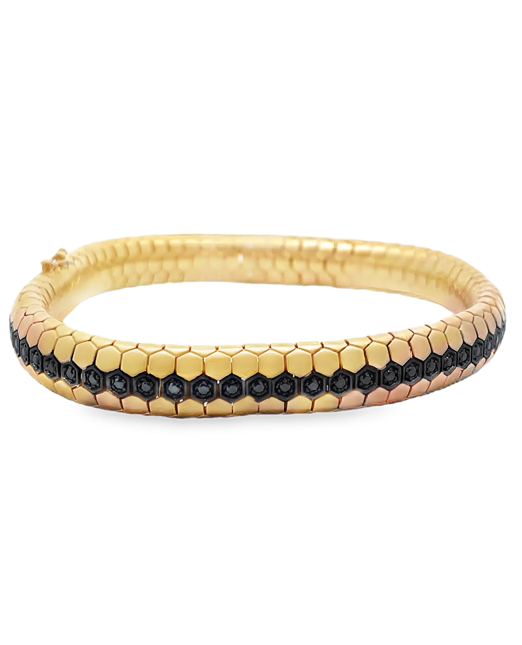Taille ronde A. Simon G. LB2287 Bracelet pour homme en or jaune 14K et diamants noirs en vente