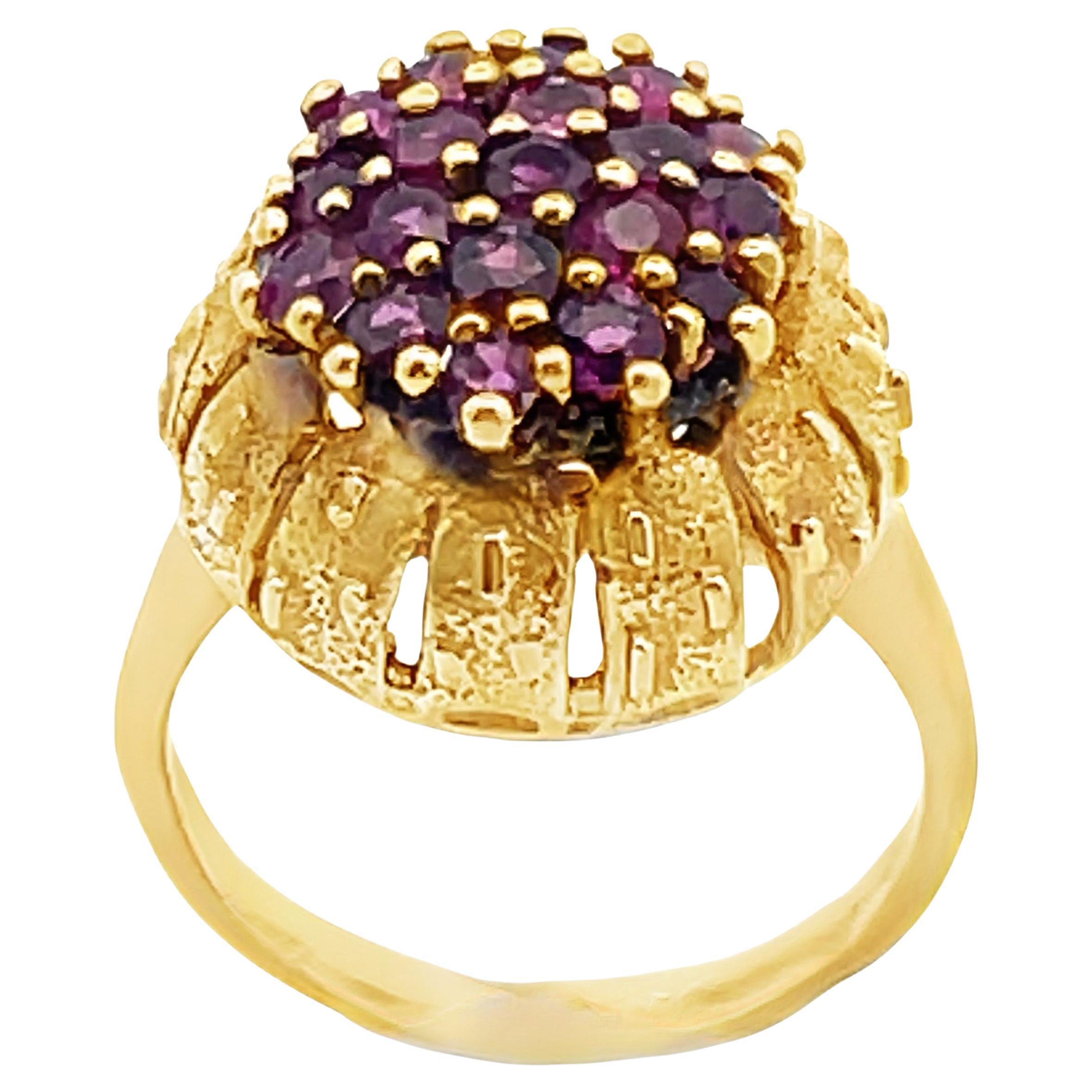 Ruby Cluster Ring In Elevated Cathedral Textured … - image 1