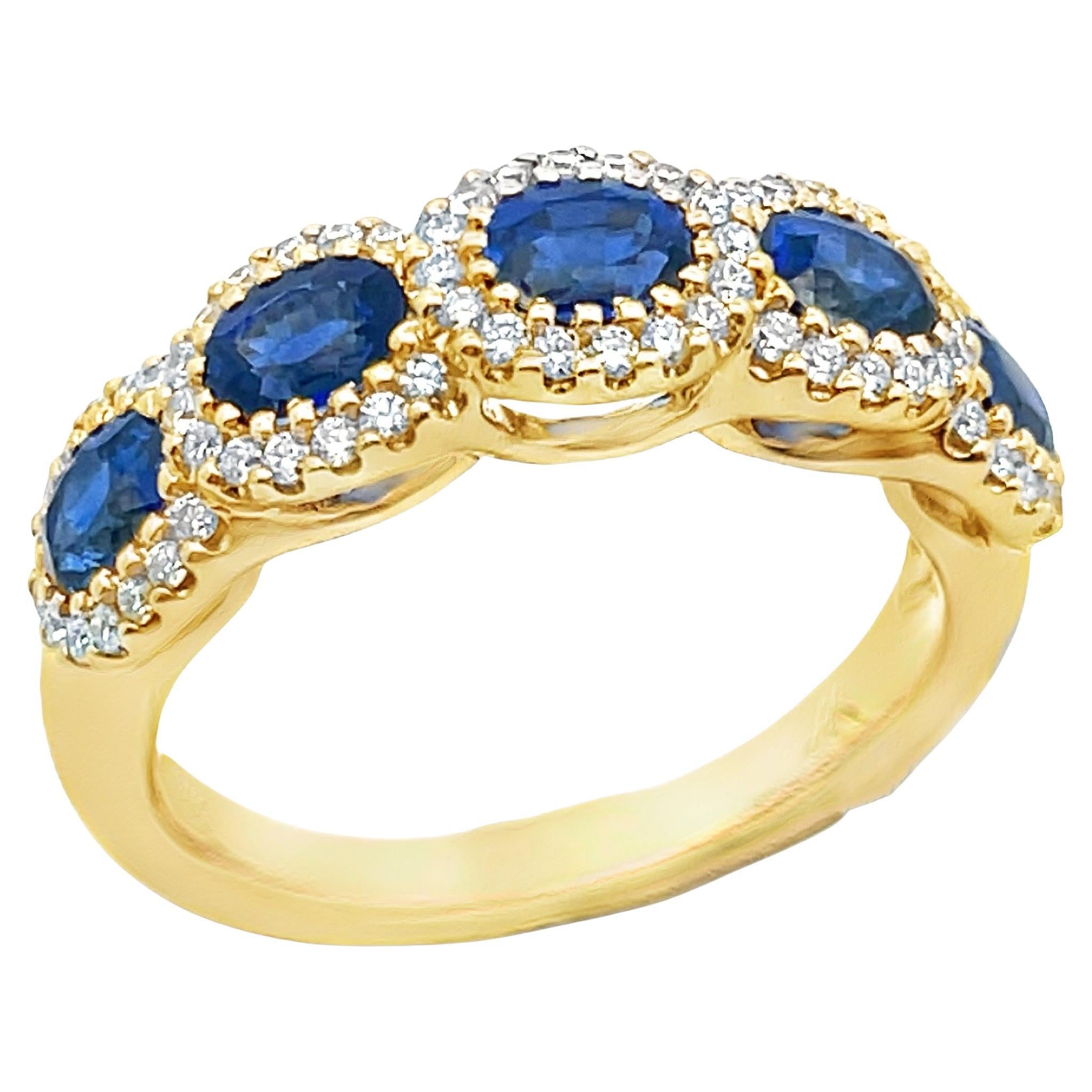 Anello Allison Kaufman in oro giallo 14K con zaffiro blu ovale e diamante da 1,42 carati