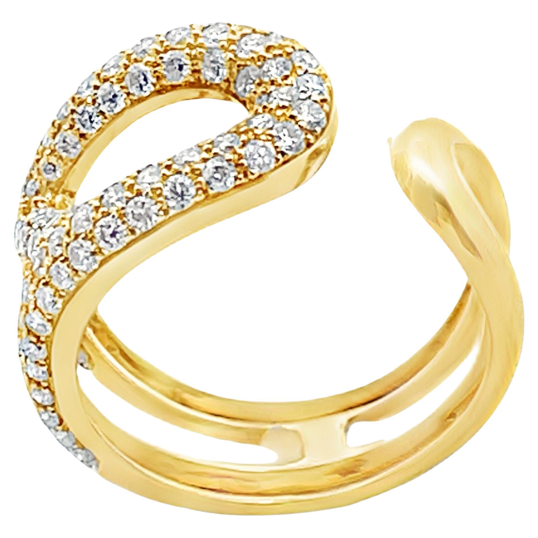 18K Yellow Gold 1.03 Carat Diamond Safety Pin Ring Open and Tapered For Sale