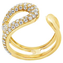 18K Yellow Gold 1.03 Carat Diamond Safety Pin Ring Open and Tapered