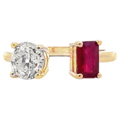 14K Yellow Gold 0.76 carat Ruby & 1.06 carat Diamond Bypass Ring