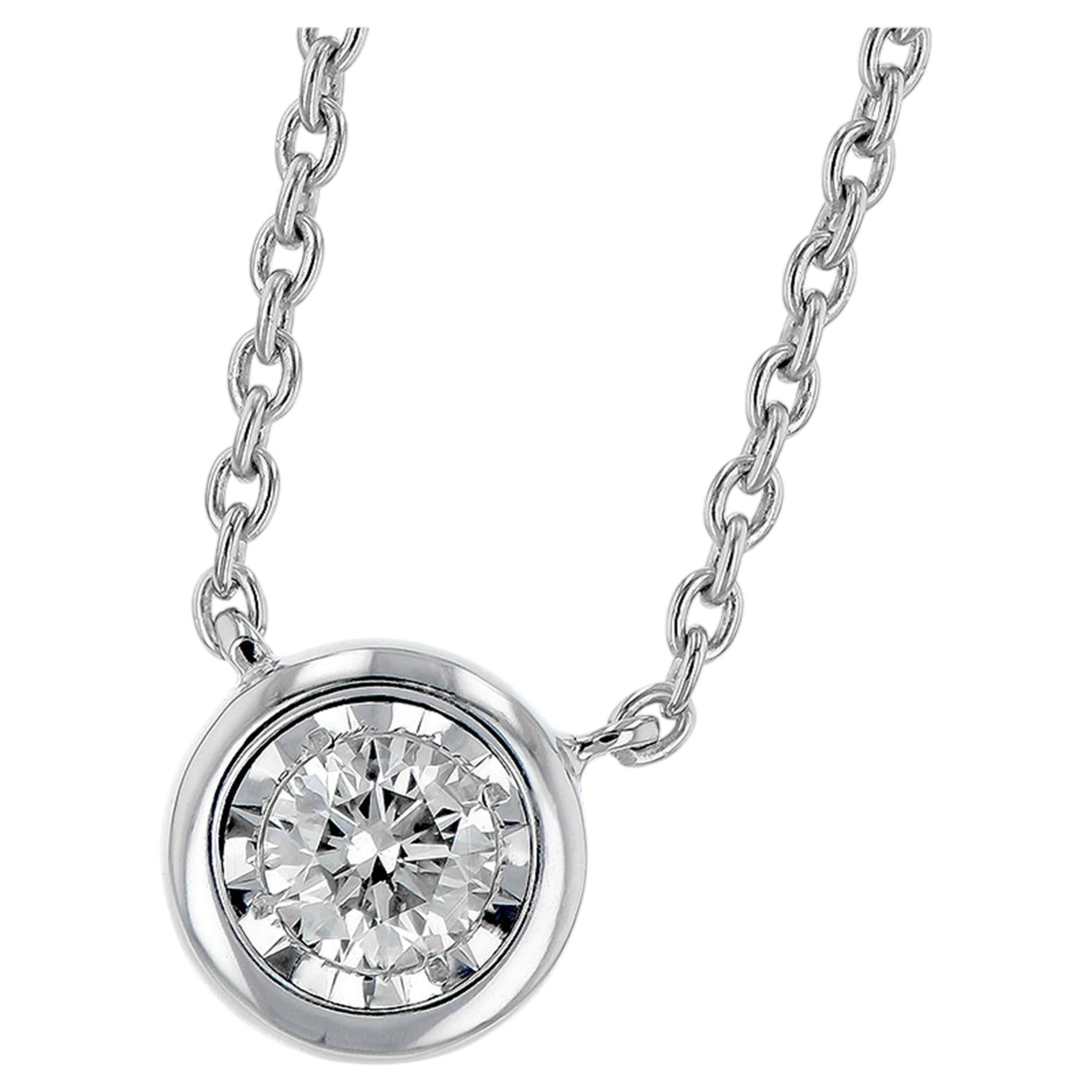 Allison Kaufman 14K White Gold 0.15 Ct Diamond Solitaire Bezel Pendant Necklace