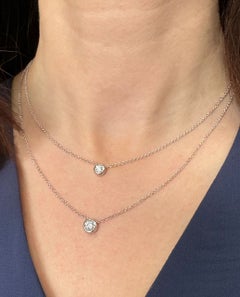 Allison Kaufman 14K White Gold 0.15 Ct Diamond Solitaire Bezel Pendant Necklace