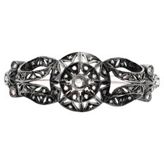 Vintage Bangle Bracelets, Rose Gold and Silver, Rough Diamonds, Compass Design