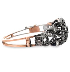 Vintage Bangle Bracelets, Rose Gold and Silver, Rough Diamonds, Compass Design