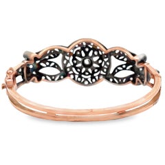 Vintage Bangle Bracelets, Rose Gold and Silver, Rough Diamonds, Floral Symmetry