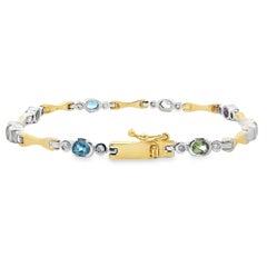 Armband aus 14-karätigem Zweifarbgold mit Diamanten und mehrfarbigen Halbedelsteinen
