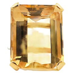 Vintage Emerald-Cut Citrine 19x23mm Ring in 14K Yellow Gold