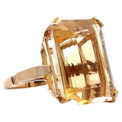 Anillo vintage con citrino de corte esmeralda de 19 x 23 mm en oro amarillo de 14K