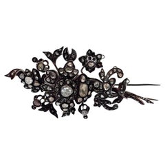 Vintage 10K Gold & Sterling Silver Floral Hair Pin With Rough-Cut Diamonds