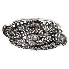 Vintage 10K Gold and Sterling Silver Elliptical Brooch with Rough-Cut Diamonds