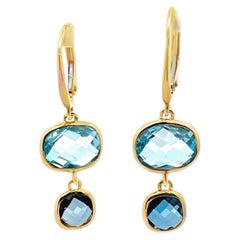 14K Yellow Gold Drop Earrings with Sky Blue and London Blue Topaz
