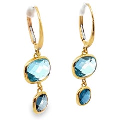 14K Yellow Gold Drop Earrings with Sky Blue and London Blue Topaz