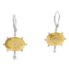 Pendientes colgantes tribales ovalados con diamantes de Meira T, en oro de 14K bicolor