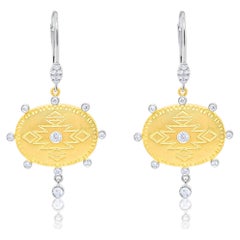 Pendientes colgantes tribales ovalados con diamantes de Meira T, en oro de 14K bicolor