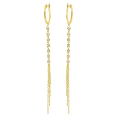 Meira T 14K Yellow Gold Long Tassel Duster Drop Earrings with Diamonds 0.32 Ct