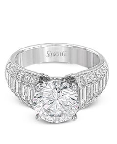 Bague de fiançailles Simon G. MR2534 en or blanc 18 carats, sertie de diamants taille baguette et princesse