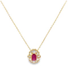 14K Yellow Gold Necklace with Ruby 0.73 Carats & Diamonds 0.38 Carats