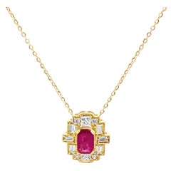 14K Yellow Gold Necklace with Ruby 0.73 Carats & Diamonds 0.38 Carats