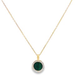 Halskette aus 14-karätigem Gelbgold mit Malachit (1,93 Karat) und Diamanten (0,12 Karat)