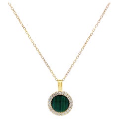 14K Yellow Gold Necklace With Malachite 1.93 Carats & Diamonds 0.12 Carats