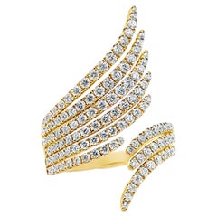 14K Yellow Gold Asymmetric Feathered Ring With Diamonds 1.37 Carats