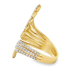 14K Yellow Gold Asymmetric Feathered Ring With Diamonds 1.37 Carats