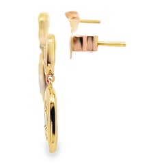14K Yellow Gold Drop Earrings With Posts, Round & Baguette Diamonds