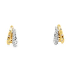 14K Yellow And White Two-Tone Gold Double Hoop Earrings With Round Diamonds