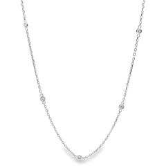 14K White Gold Chain Necklace with Round Diamonds 0.37 Ct