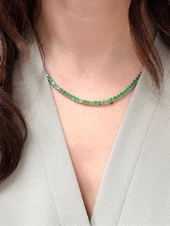 14K Yellow Gold 22.35 Carat Oval Emerald Tennis Necklace