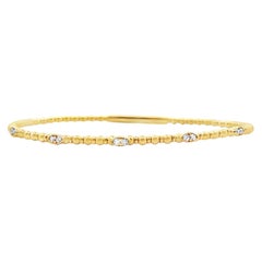 14K Yellow Gold Five Station 0.13 Carat Diamond Flexible Bangle Bracelet