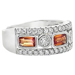 18K White Gold Orange Sapphire & Diamond Ring