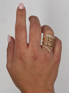 18K Yellow Gold Snake Wrap Ring with Diamonds & Emeralds