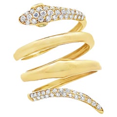 18K Yellow Gold Snake Wrap Ring with Diamonds & Emeralds