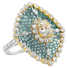 18K Two Tone Gold Diamond & Yellow Diamond Right Hand Fashion Ring 6.44 Carats
