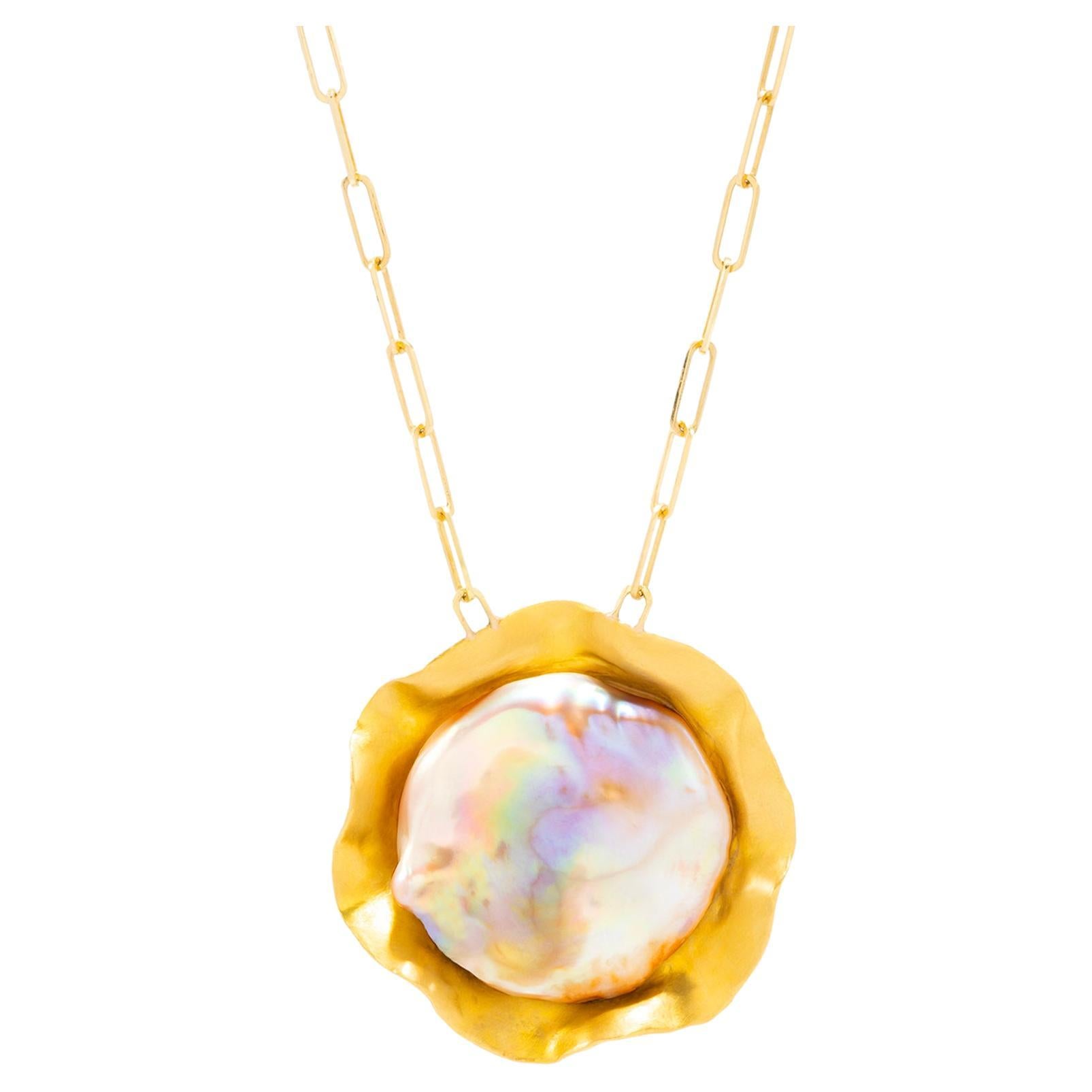 22k Gold Baroque Coin Pearl Necklace, by Tagili