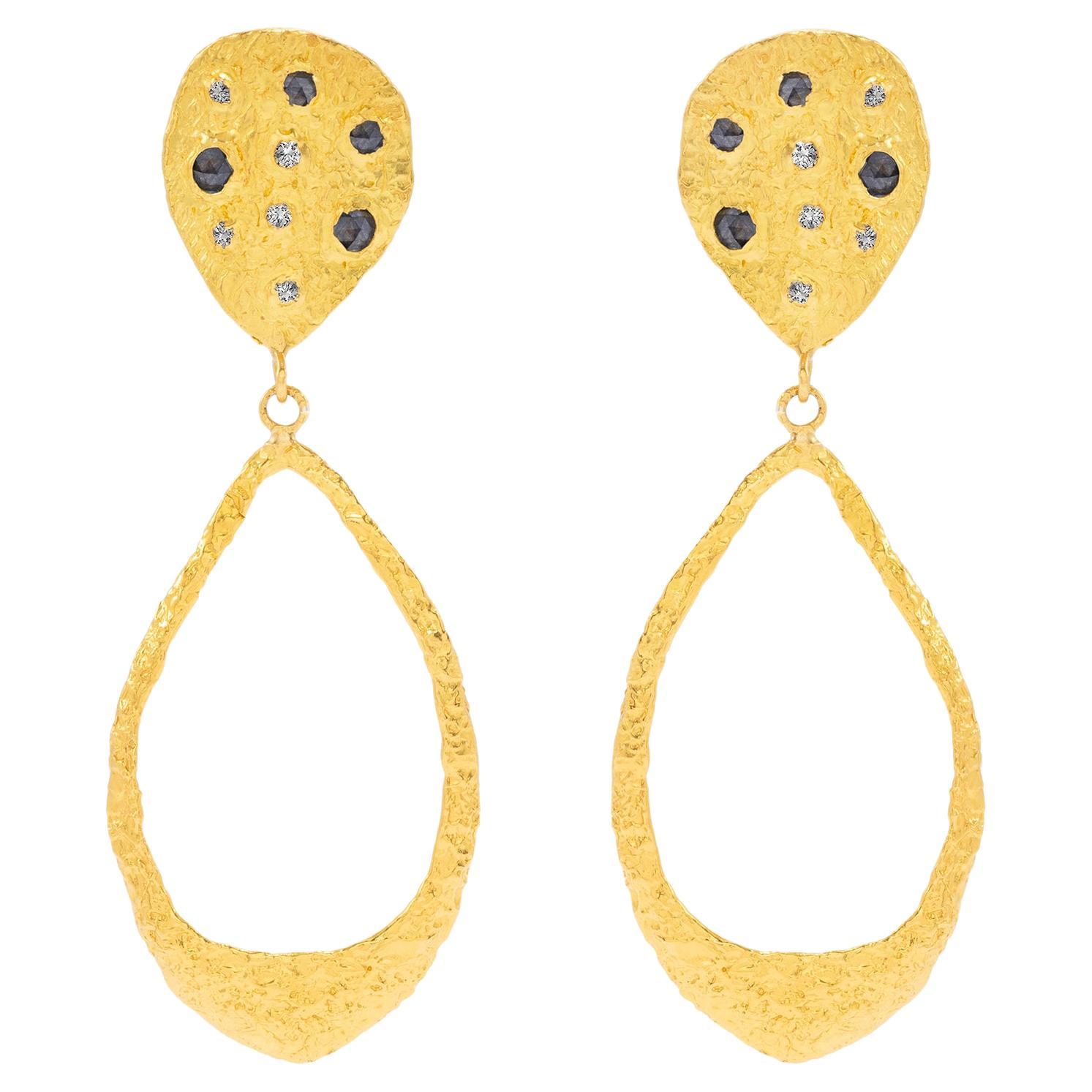 Signature Teardrop Earrings with Diamonds in 22k Gold, by Tagili For Sale