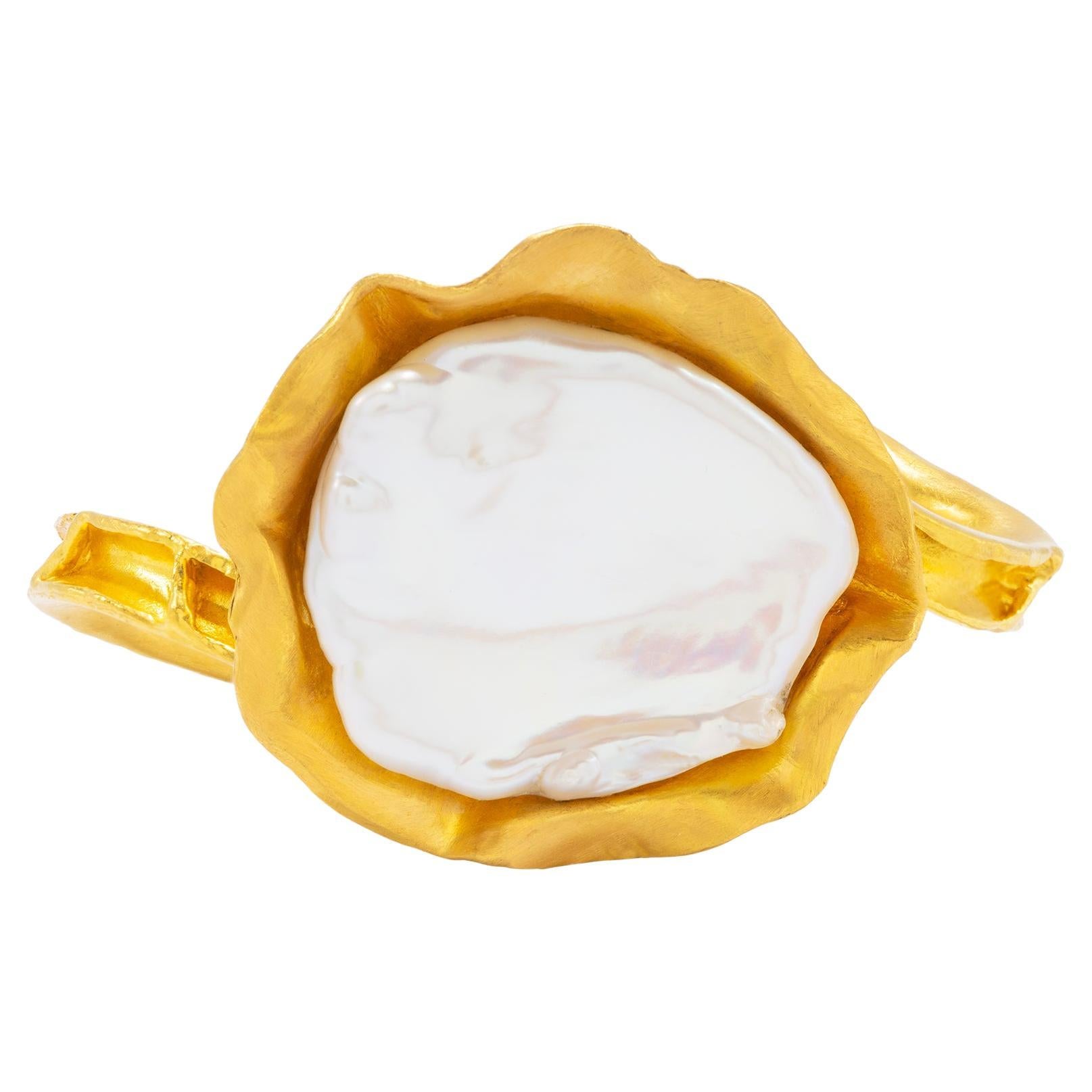 22k Gold Baroque Coin Pearl Cuff, by Tagili