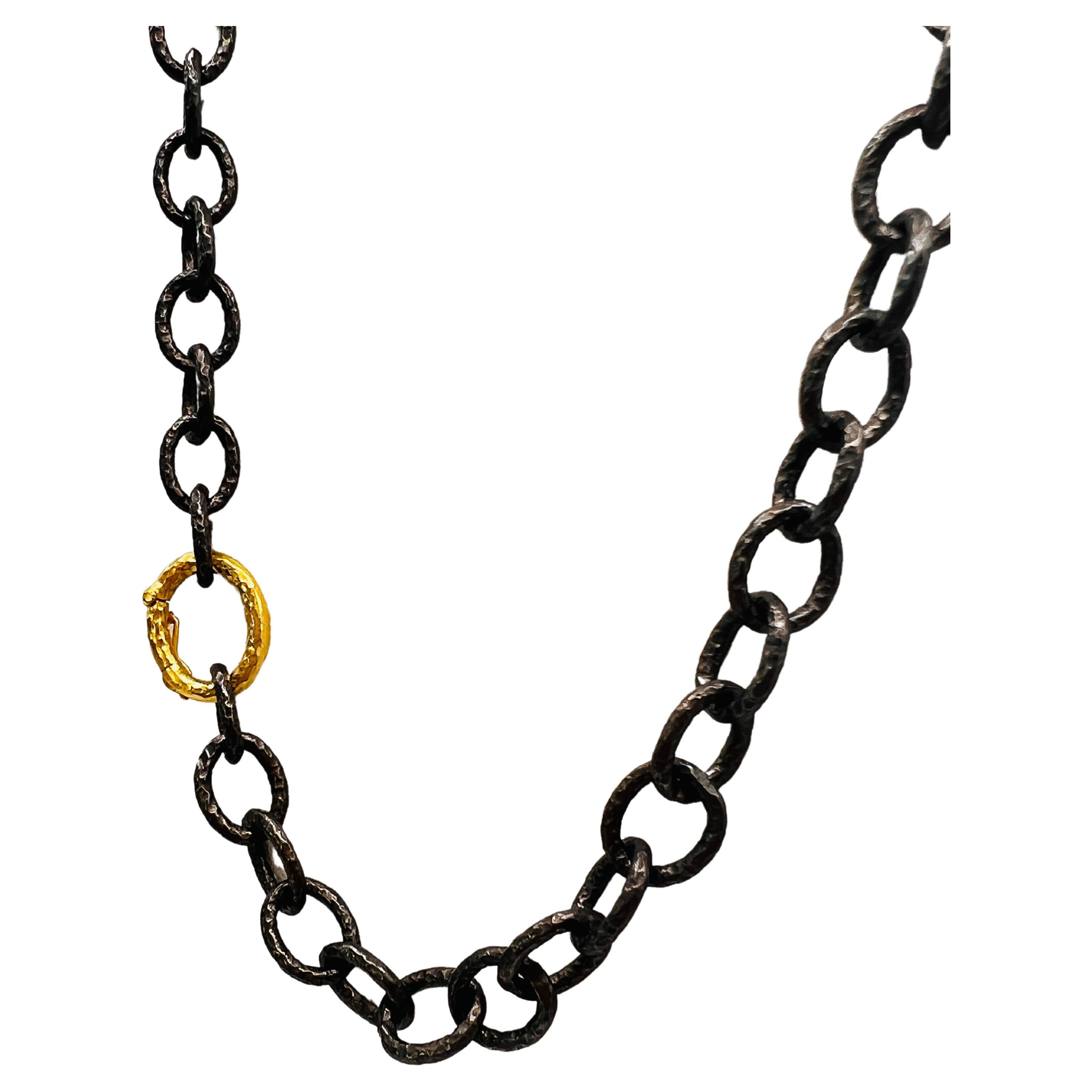 Blackened Silver Thick Chain with 20K Gold Clasp, by Tagili For Sale