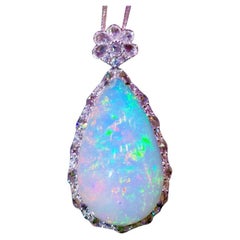 Opal Diamond Necklace 18 Karat White Gold