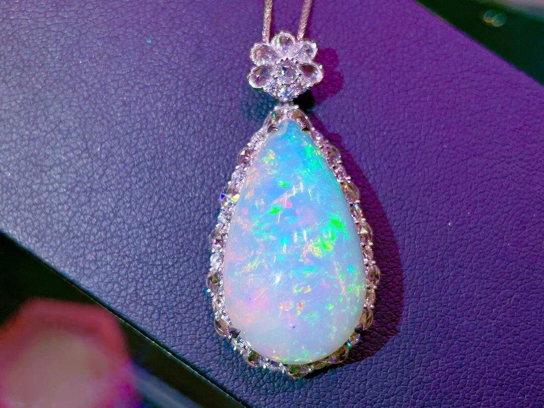Contemporary Opal Diamond Necklace 18 Karat White Gold For Sale