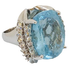 26 Carat Aquamarine Diamond Ring 14 Karat White Gold
