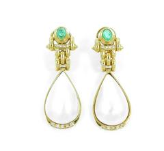 Mabe Pearl Emerald Diamond Gold Teardrop Earrings