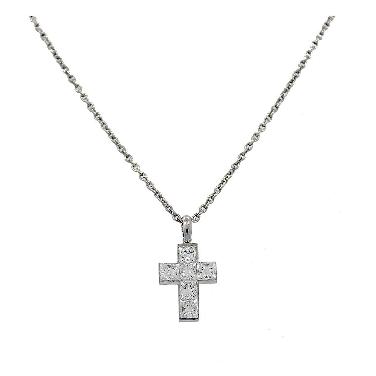 Cartier Diamond Platinum Cross Necklace 