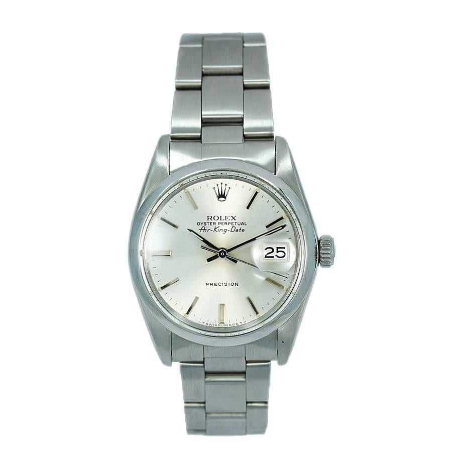 Rolex Steel Air King Date Oyster Perpetual Automatic Wristwatch  For Sale